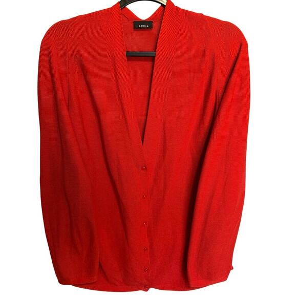 Akris Cotton V-Neck Long Sleeve Cardigan In Tomato Red Size 14 - Picture 4 of 16